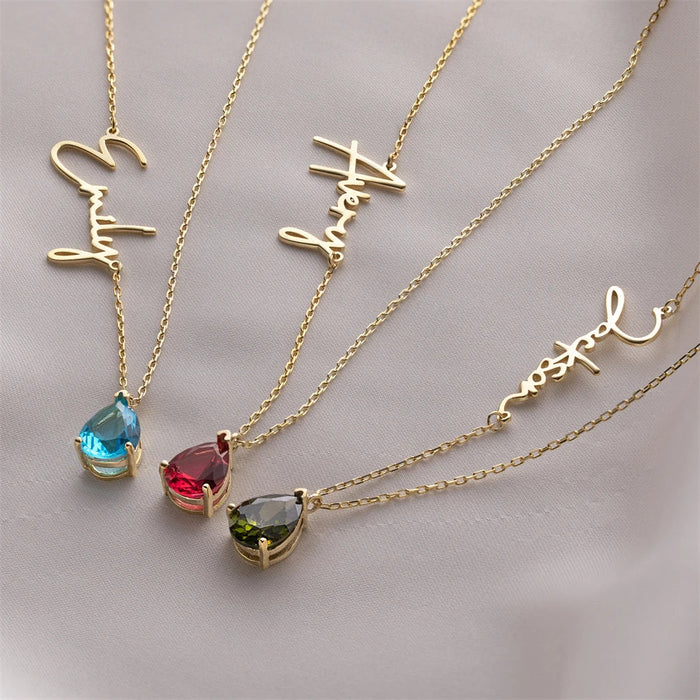 Imogen Teardrop Birthstone & Name Necklace