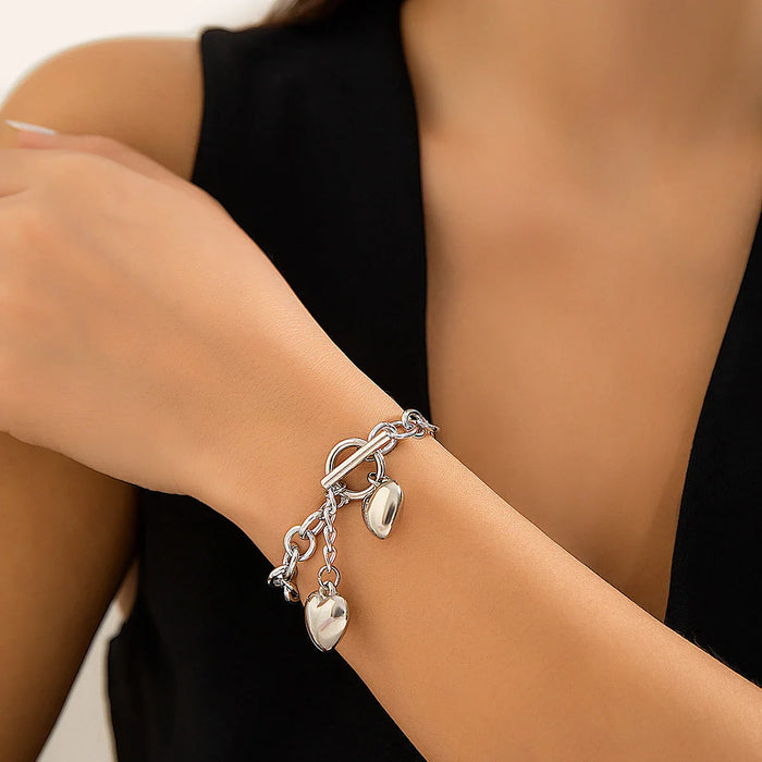 Sian Chunky Chain Link Dual Heart Necklace & Bracelet