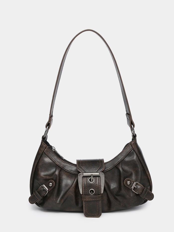 Agnes Faux Leather Hobo Bag with Buckle