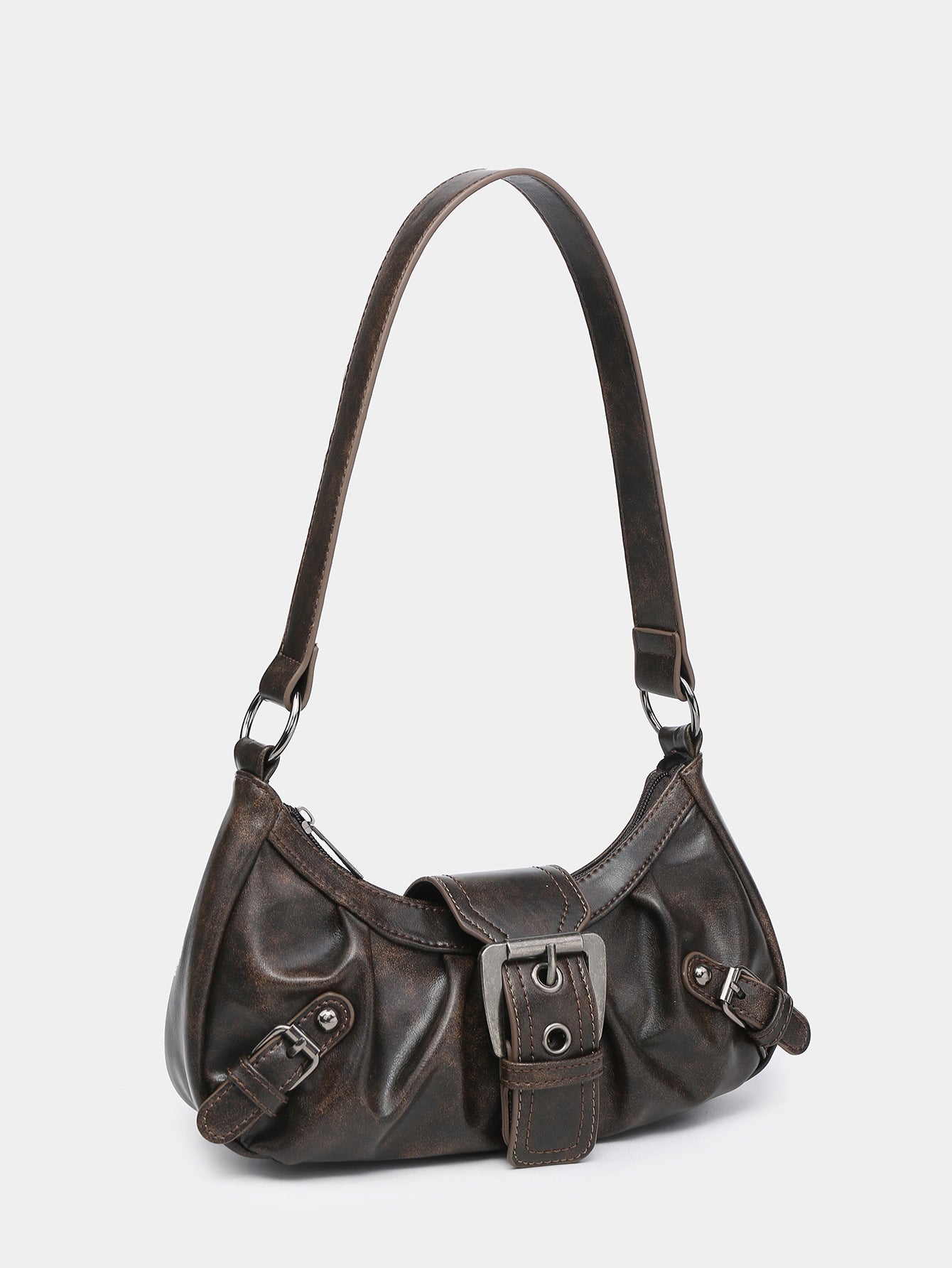 Agnes Faux Leather Hobo Bag with Buckle