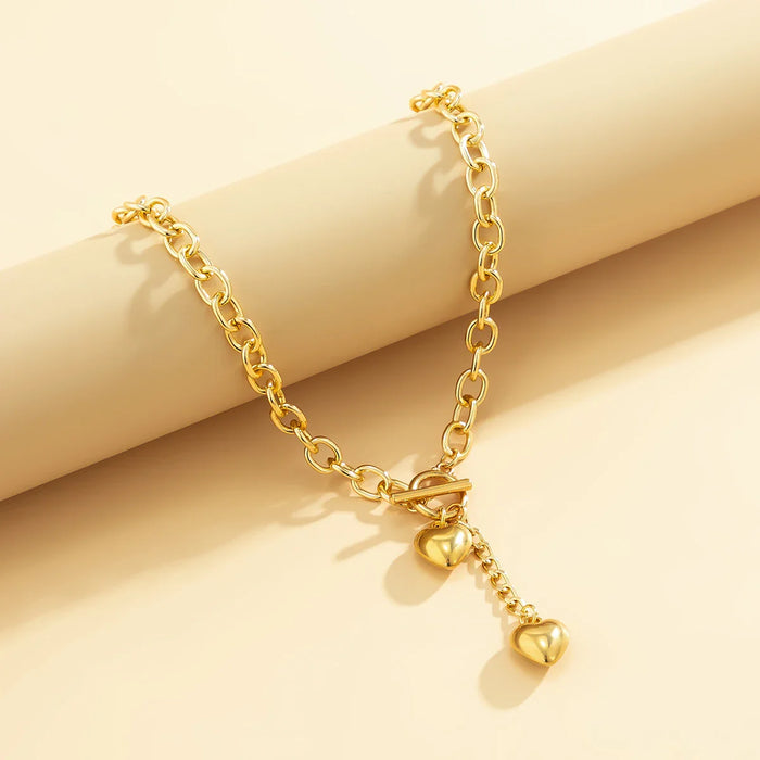 Sian Chunky Chain Link Dual Heart Necklace & Bracelet