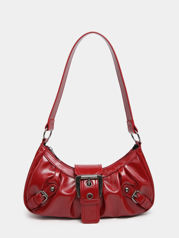 Agnes Faux Leather Hobo Bag with Buckle