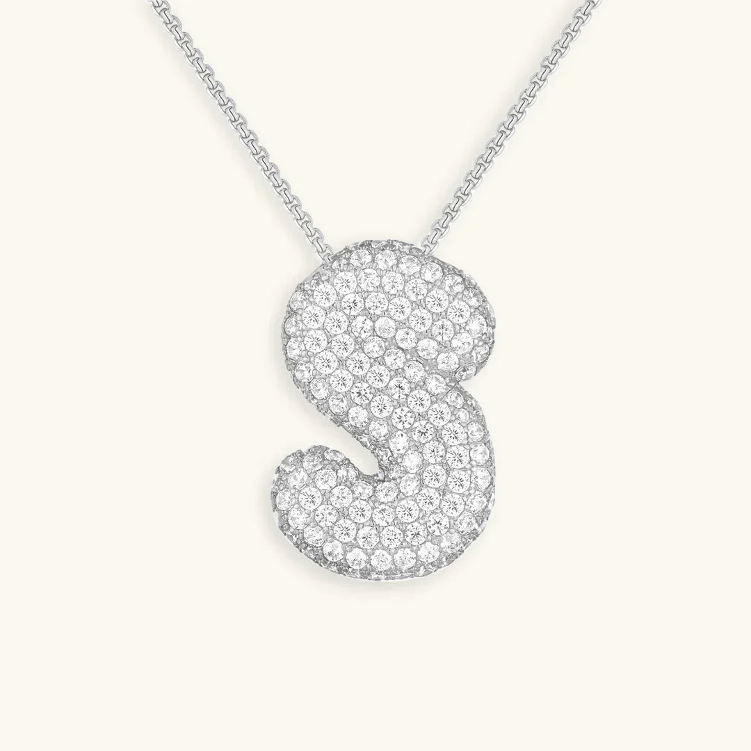 Initial Diamond Necklace with Bubble Design