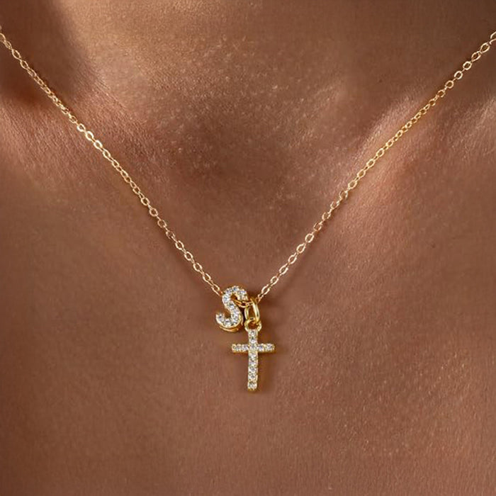 Gracie Personalized Diamond Initial Cross Pendant Necklace