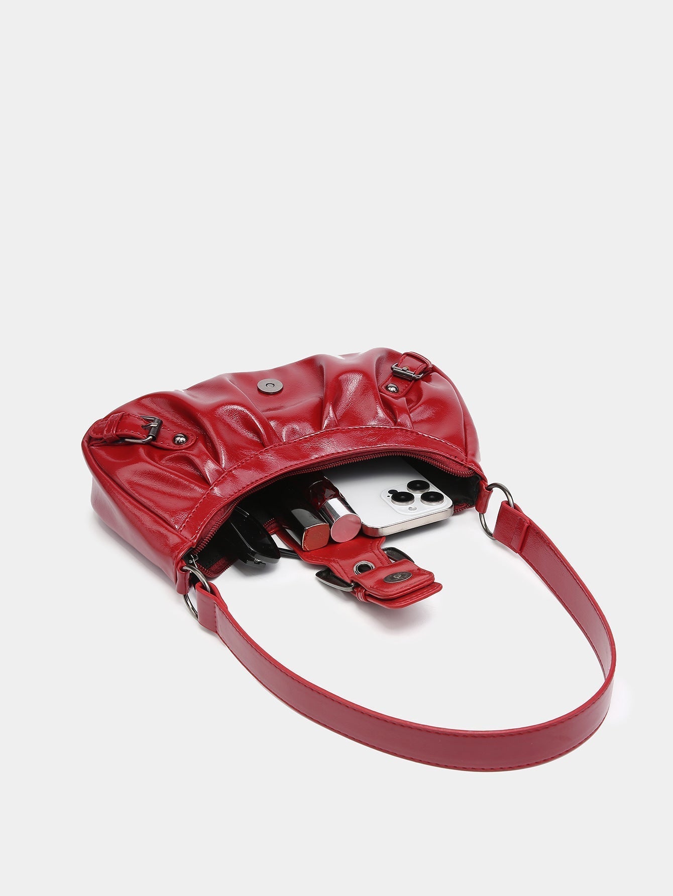 Agnes Faux Leather Hobo Bag with Buckle