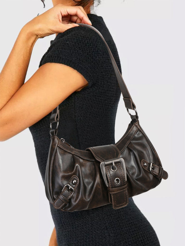 Agnes Faux Leather Hobo Bag with Buckle