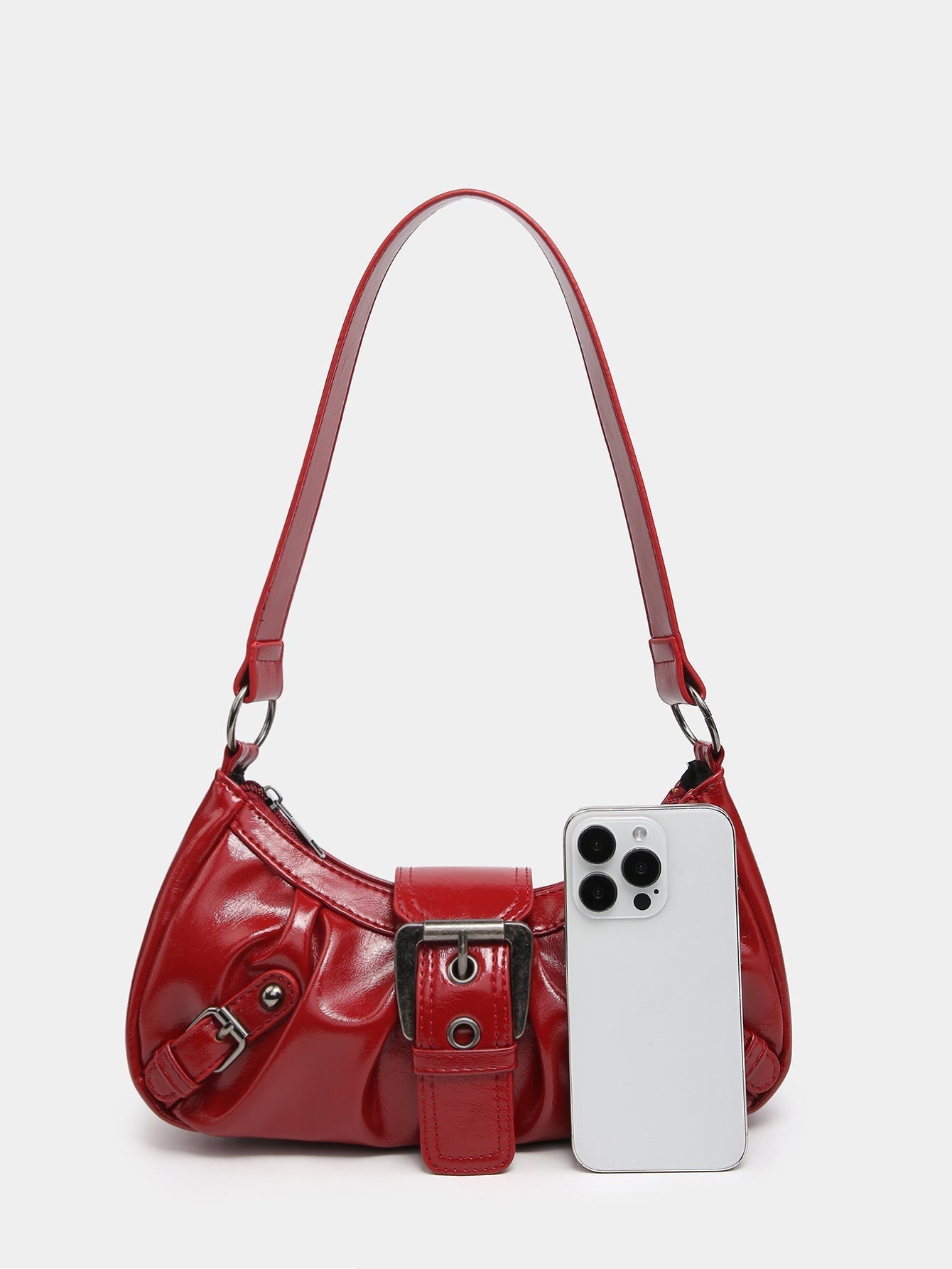 Agnes Faux Leather Hobo Bag with Buckle