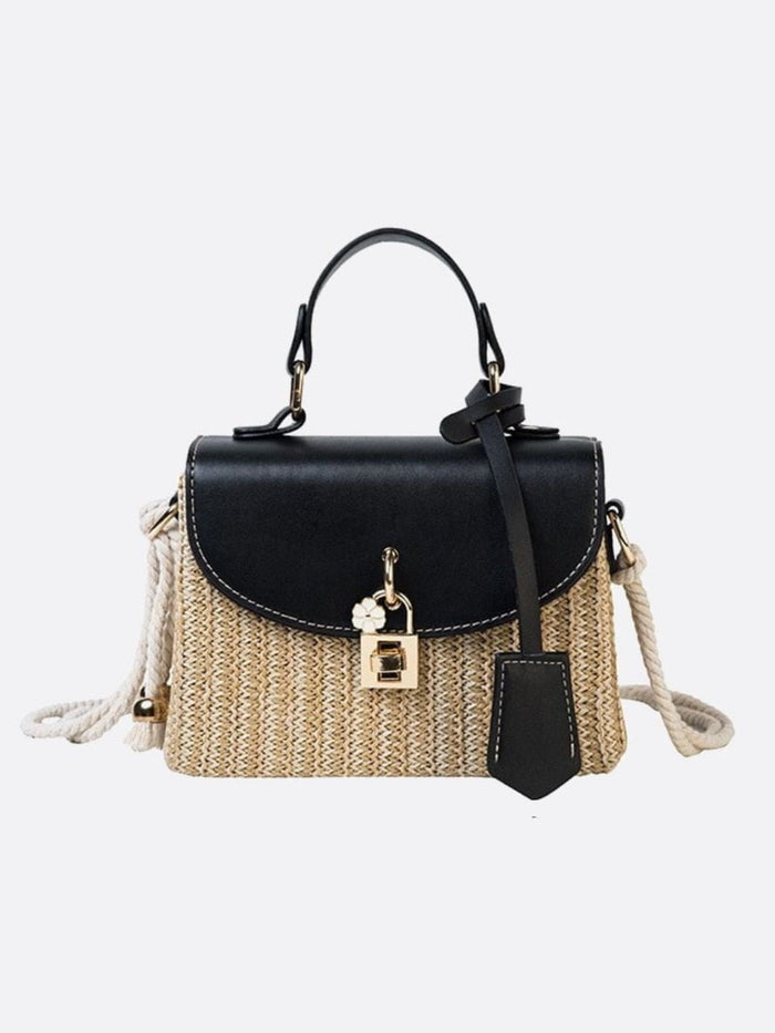 Kaitlyn | Woven Handbag with Faux Leather Flap-Handbag-Urban Devyne-Black-Urban Devyne