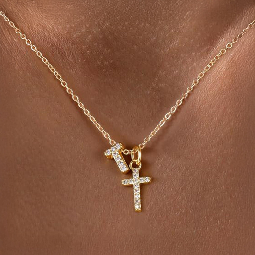 Gracie Personalized Diamond Initial Cross Pendant Necklace