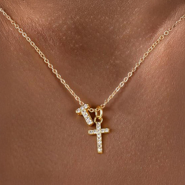Gracie Personalized Diamond Initial Cross Pendant Necklace