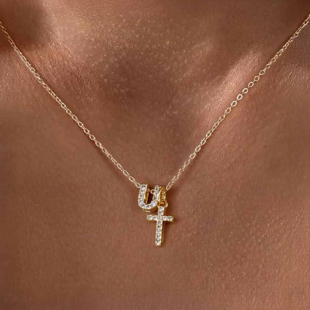 Gracie Personalized Diamond Initial Cross Pendant Necklace