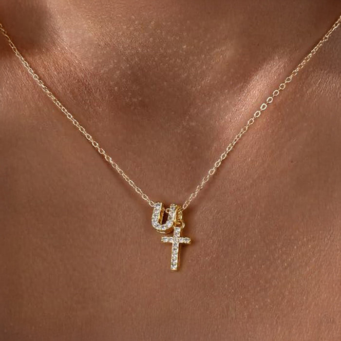Gracie Personalized Diamond Initial Cross Pendant Necklace