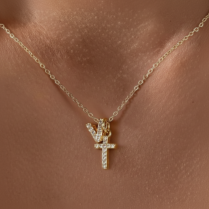 Gracie Personalized Diamond Initial Cross Pendant Necklace