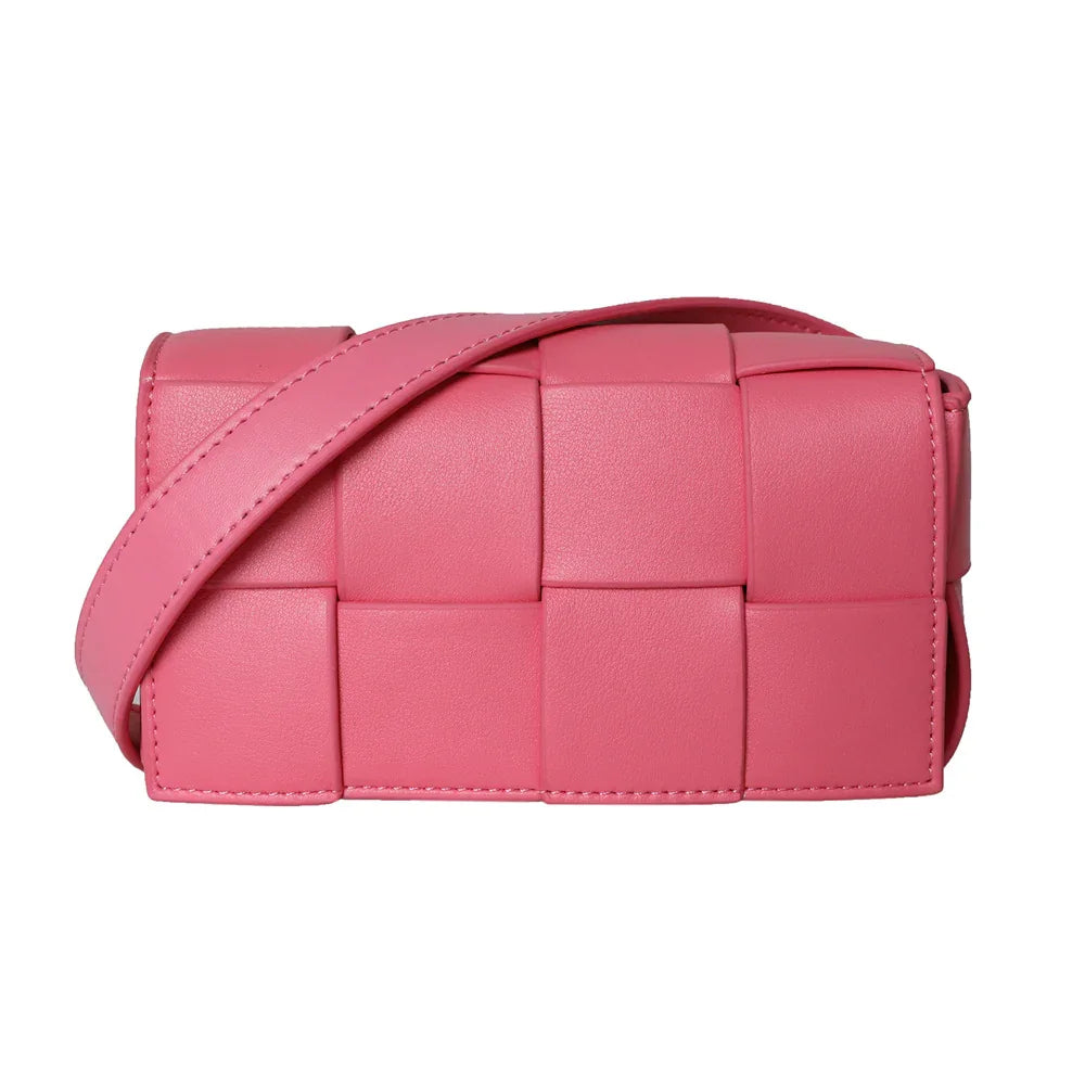Angela | Calfskin Leather Squared Woven Crossbody Bag-Crossbody Bag-Urban Devyne-Pink-Urban Devyne
