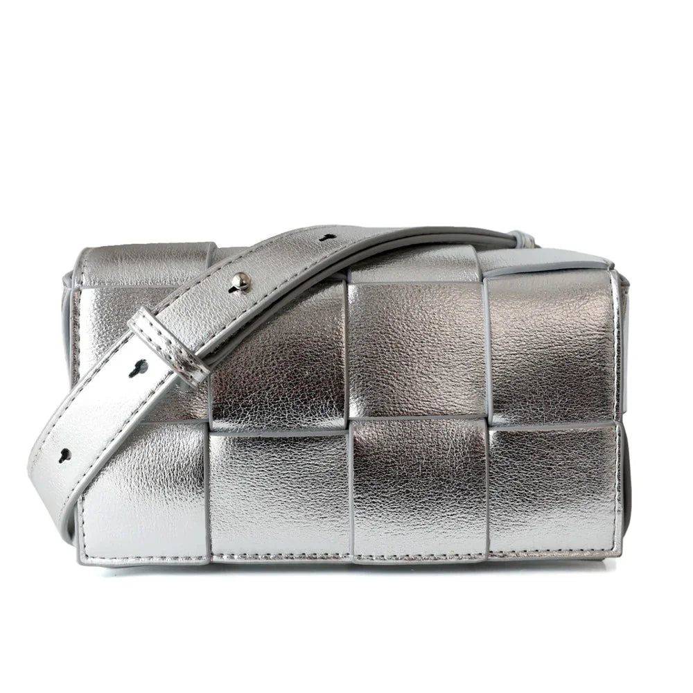 Angela | Calfskin Leather Squared Woven Crossbody Bag-Crossbody Bag-Urban Devyne-Silver-Urban Devyne