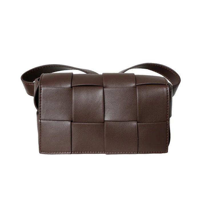 Angela | Calfskin Leather Squared Woven Crossbody Bag-Crossbody Bag-Urban Devyne-Coffee-Urban Devyne