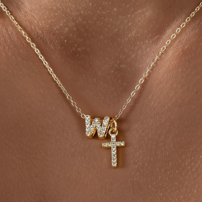 Gracie Personalized Diamond Initial Cross Pendant Necklace