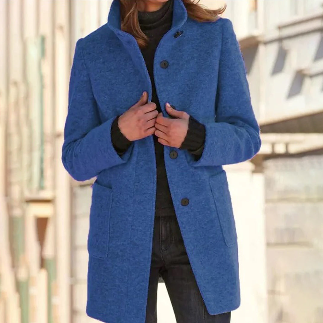 Casual Long Sleeve Coat with Stand Collar for Women – Versatile Winter Jacket for Outdoor Activities-Coats & Jackets-Urban Devyne-Blue-S-Urban Devyne