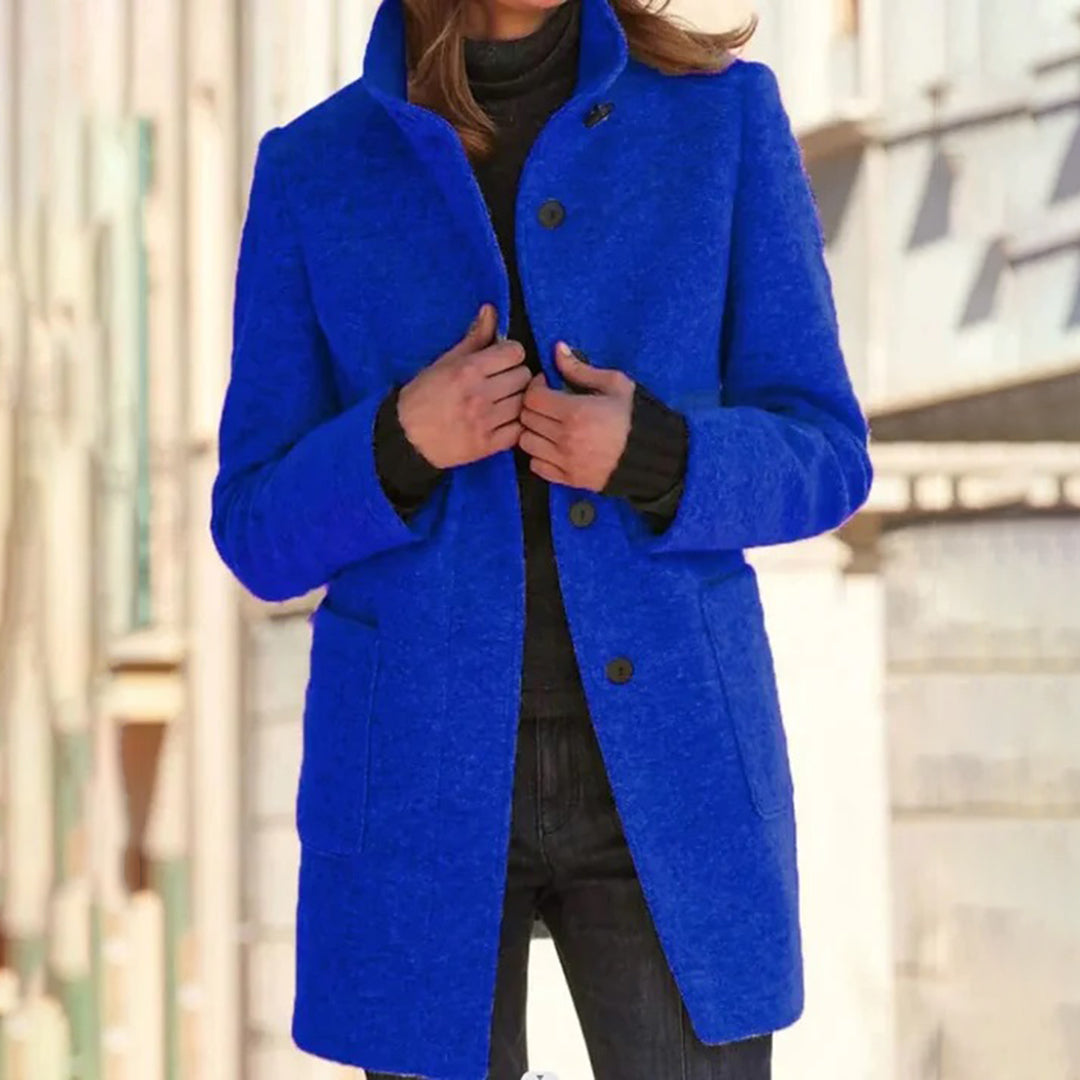 Casual Long Sleeve Coat with Stand Collar for Women – Versatile Winter Jacket for Outdoor Activities-Coats & Jackets-Urban Devyne-Gemstone Blue-S-Urban Devyne