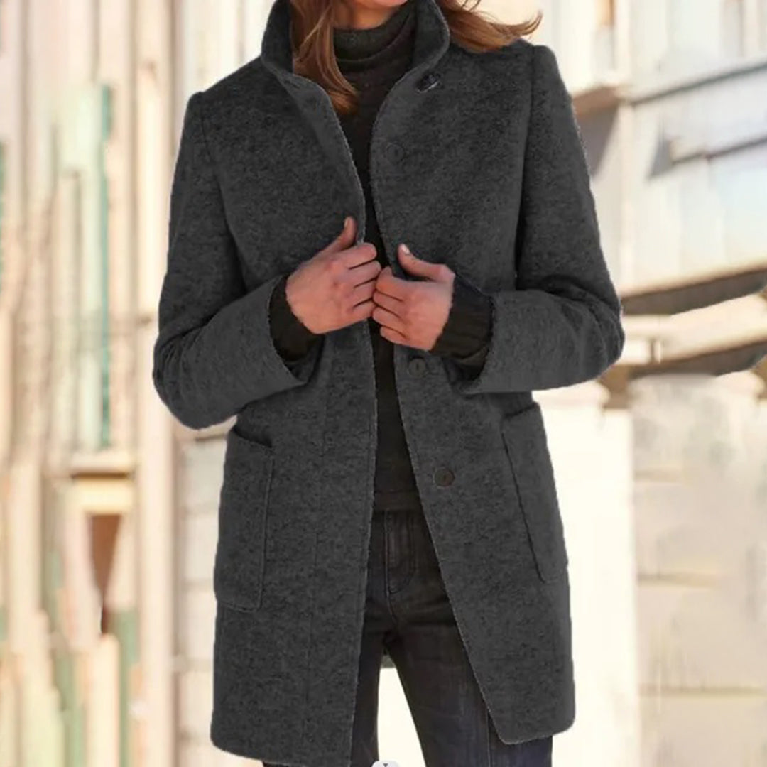 Casual Long Sleeve Coat with Stand Collar for Women – Versatile Winter Jacket for Outdoor Activities-Coats & Jackets-Urban Devyne-Dark Grey-S-Urban Devyne