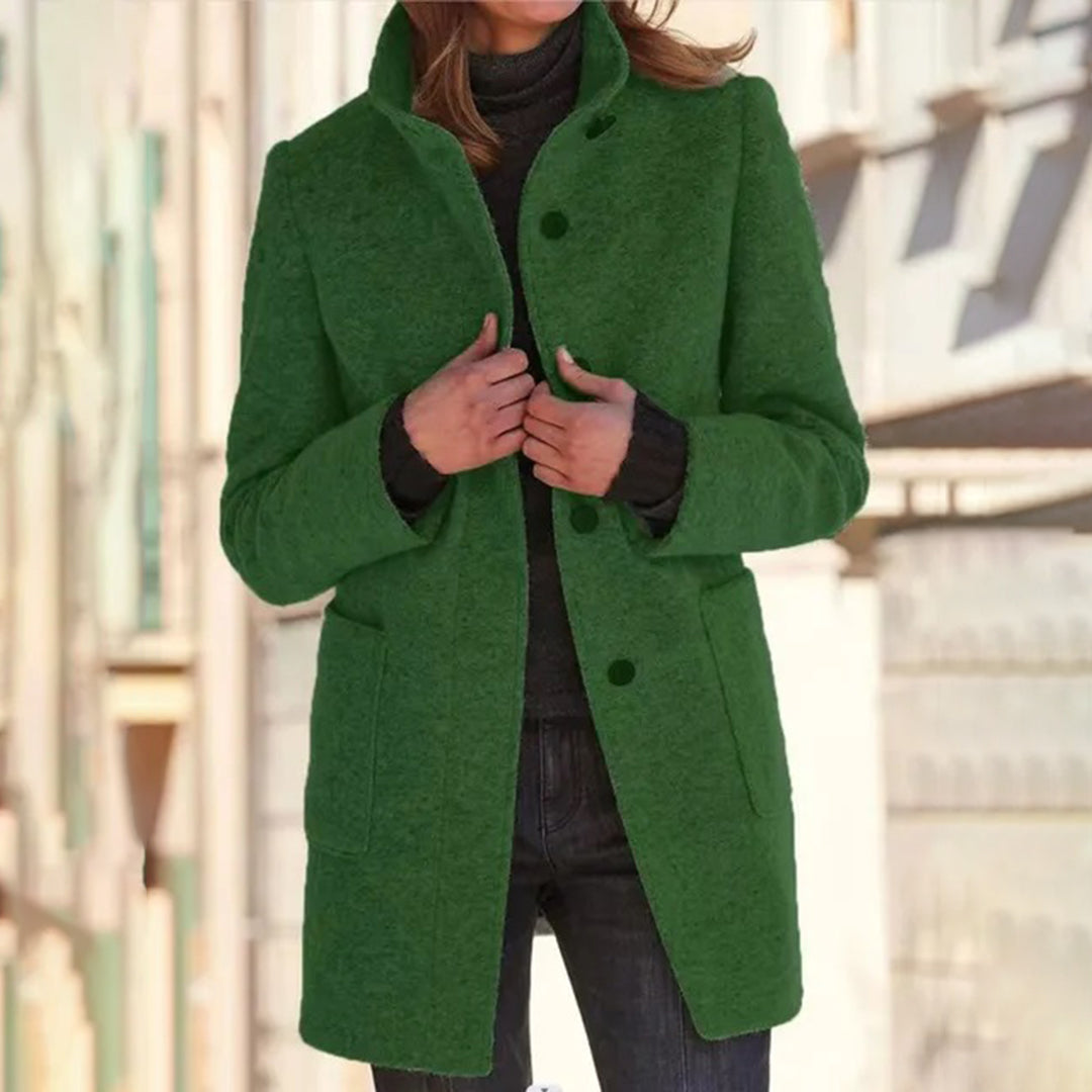 Casual Long Sleeve Coat with Stand Collar for Women – Versatile Winter Jacket for Outdoor Activities-Coats & Jackets-Urban Devyne-Green-S-Urban Devyne