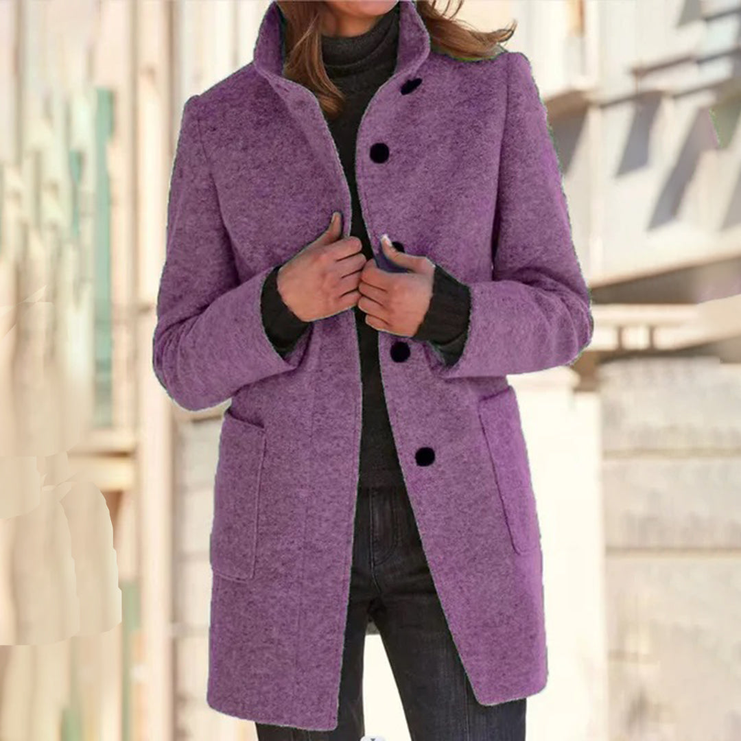 Casual Long Sleeve Coat with Stand Collar for Women – Versatile Winter Jacket for Outdoor Activities-Coats & Jackets-Urban Devyne-Purple-S-Urban Devyne