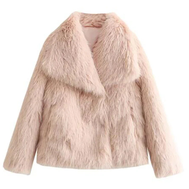 Faux Fur Short Jacket for Women – Stylish Winter Coat for Casual and Semi-Formal Autumn Wear-Jacket-Urban Devyne-Light Pink-XS-Urban Devyne