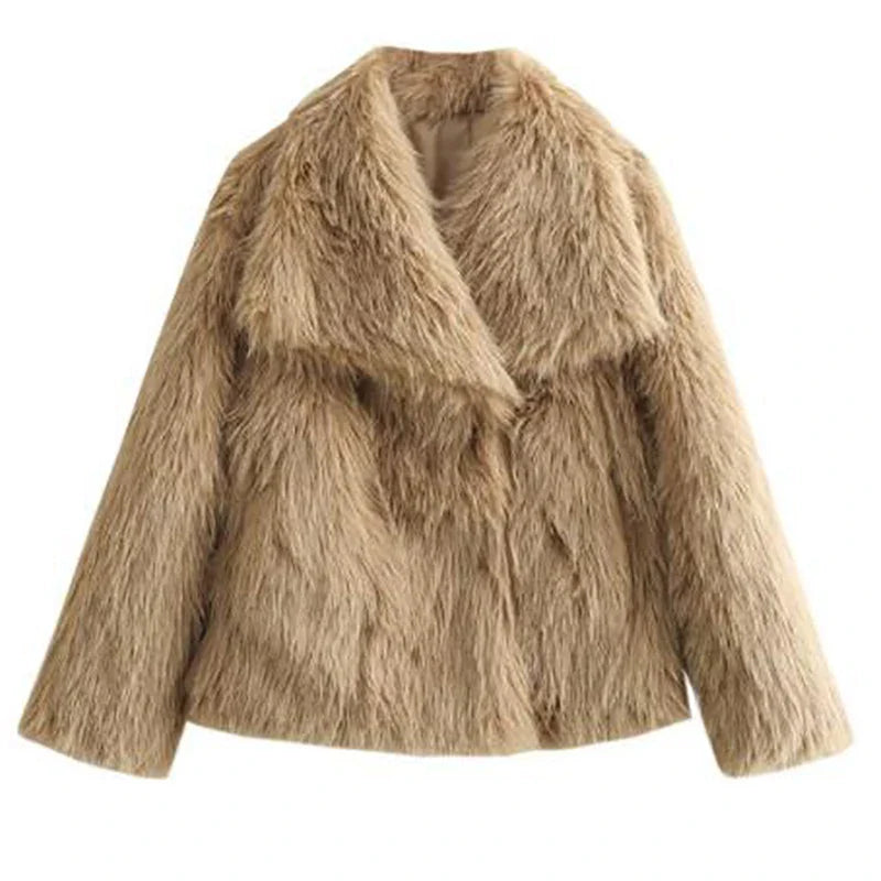 Faux Fur Short Jacket for Women – Stylish Winter Coat for Casual and Semi-Formal Autumn Wear-Jacket-Urban Devyne-Beige-XS-Urban Devyne