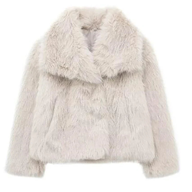 Faux Fur Short Jacket for Women – Stylish Winter Coat for Casual and Semi-Formal Autumn Wear-Jacket-Urban Devyne-Cream-XS-Urban Devyne