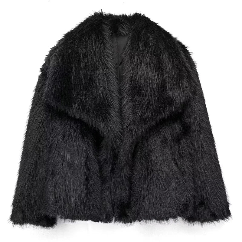 Faux Fur Short Jacket for Women – Stylish Winter Coat for Casual and Semi-Formal Autumn Wear-Jacket-Urban Devyne-Black-XS-Urban Devyne