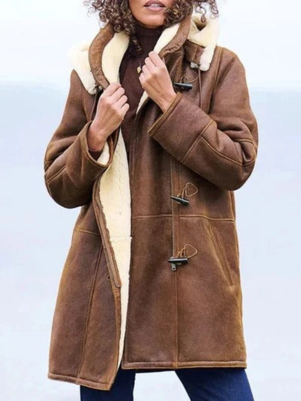Hooded Long Jacket with Shearling Lining – Relaxed Fit Winter Coat for Casual Wear-Coats & Jackets-Urban Devyne-S-Urban Devyne