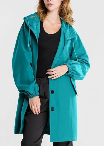 Hooded Windbreaker Jacket for Women - Casual Lightweight Mid-Length Outerwear Suitable for All Seasons-Coats & Jackets-Urban Devyne-Ocean Blue-XS-Urban Devyne