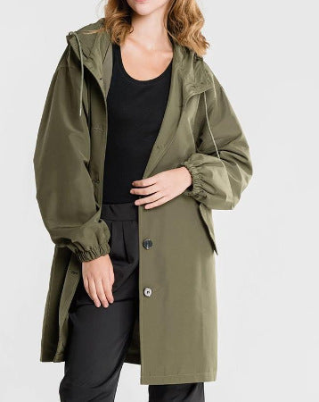 Hooded Windbreaker Jacket for Women - Casual Lightweight Mid-Length Outerwear Suitable for All Seasons-Coats & Jackets-Urban Devyne-Army Green-XS-Urban Devyne