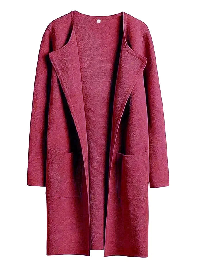 Knee-Length Wool Blend Coat with Relaxed Fit and Wide Lapel - Stylish Winter Outerwear-Coats & Jackets-Urban Devyne-Redish Pink-S-Urban Devyne