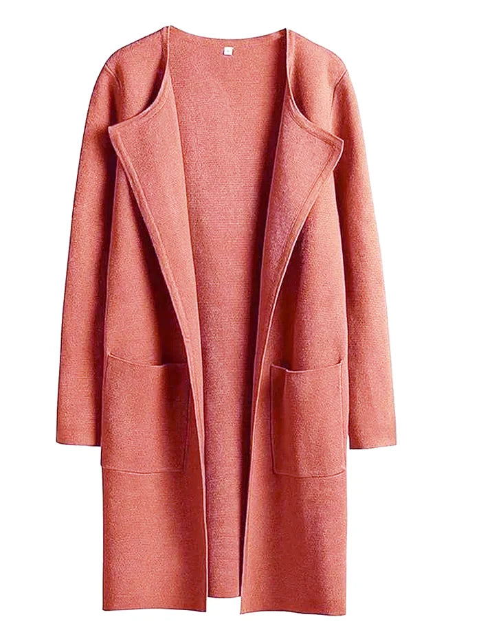 Knee-Length Wool Blend Coat with Relaxed Fit and Wide Lapel - Stylish Winter Outerwear-Coats & Jackets-Urban Devyne-Orange-S-Urban Devyne