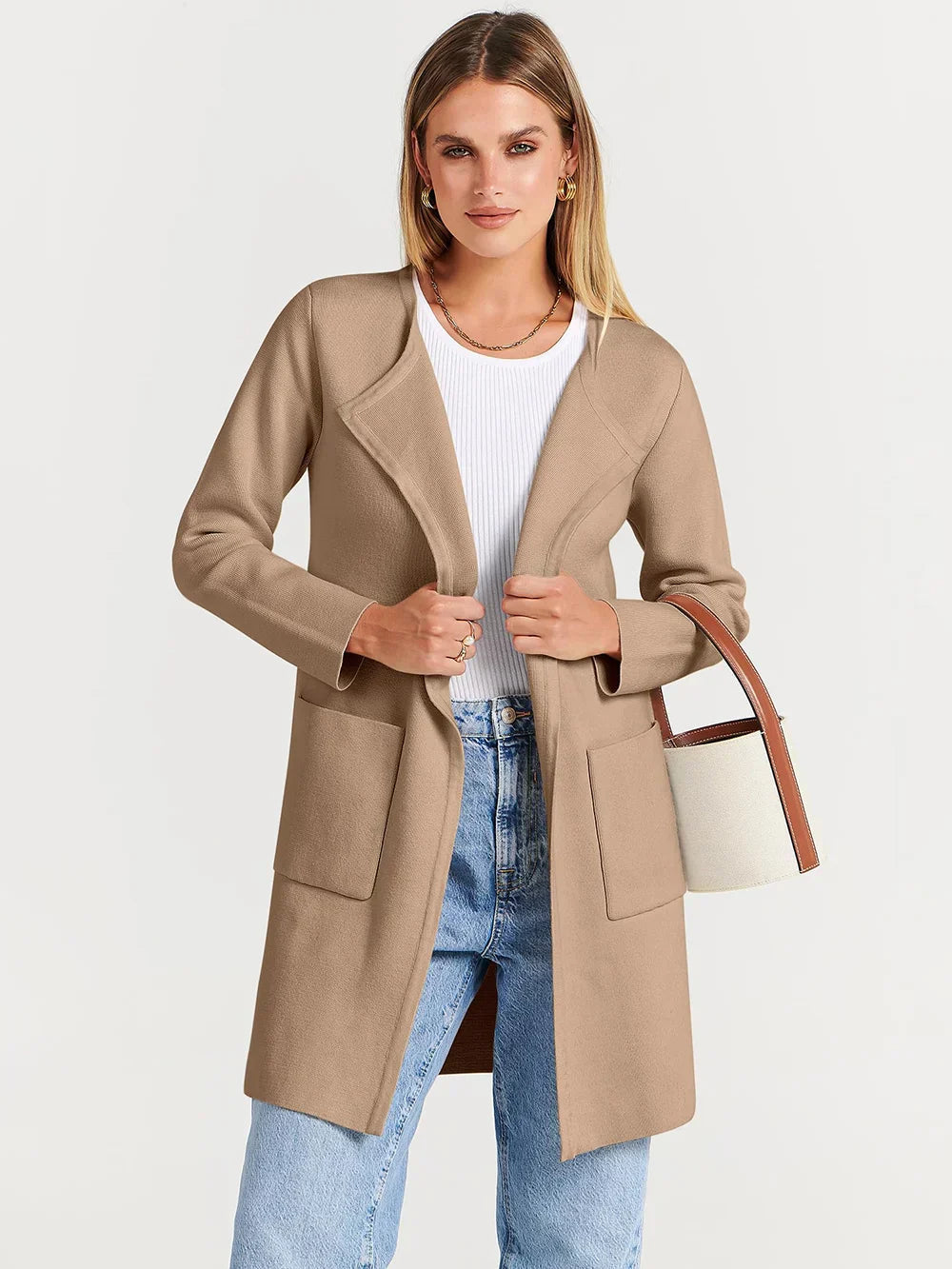 Knee-Length Wool Blend Coat with Relaxed Fit and Wide Lapel - Stylish Winter Outerwear-Coats & Jackets-Urban Devyne-Urban Devyne