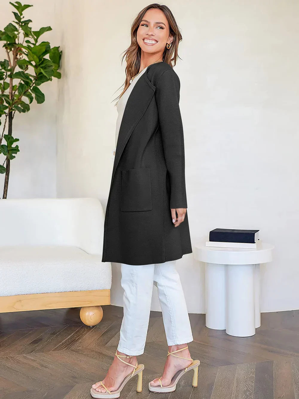 Knee-Length Wool Blend Coat with Relaxed Fit and Wide Lapel - Stylish Winter Outerwear-Coats & Jackets-Urban Devyne-Urban Devyne