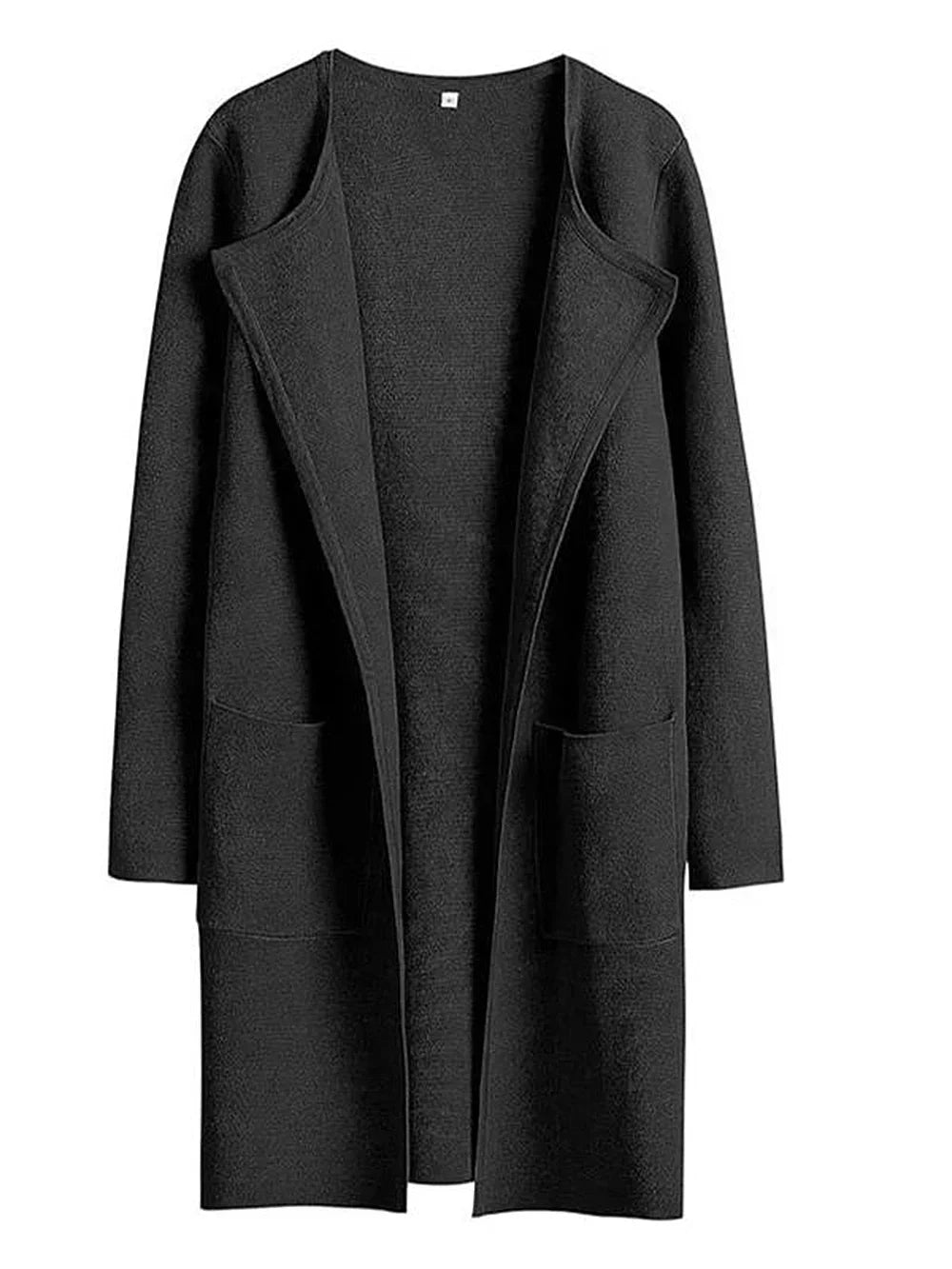 Knee-Length Wool Blend Coat with Relaxed Fit and Wide Lapel - Stylish Winter Outerwear-Coats & Jackets-Urban Devyne-Black-S-Urban Devyne