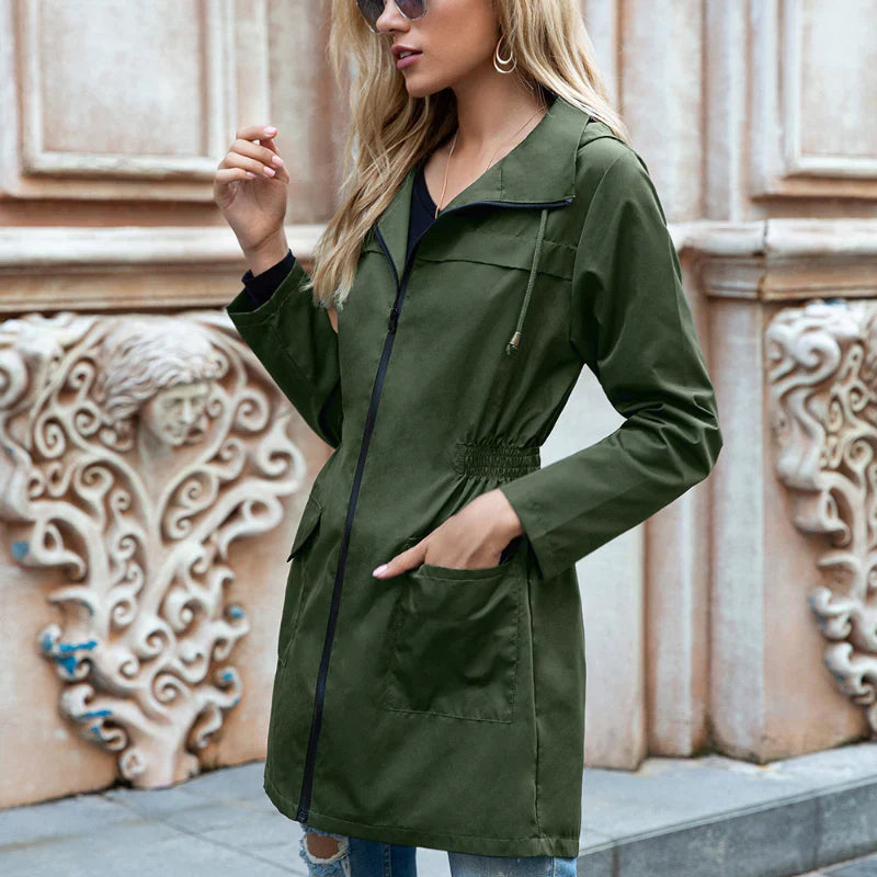 Long Waterproof Coat with Adjustable Hood – Relaxed Fit Rain Jacket for Women’s Outdoor Wear-Coats & Jackets-Urban Devyne-Dark Green-XL-Urban Devyne