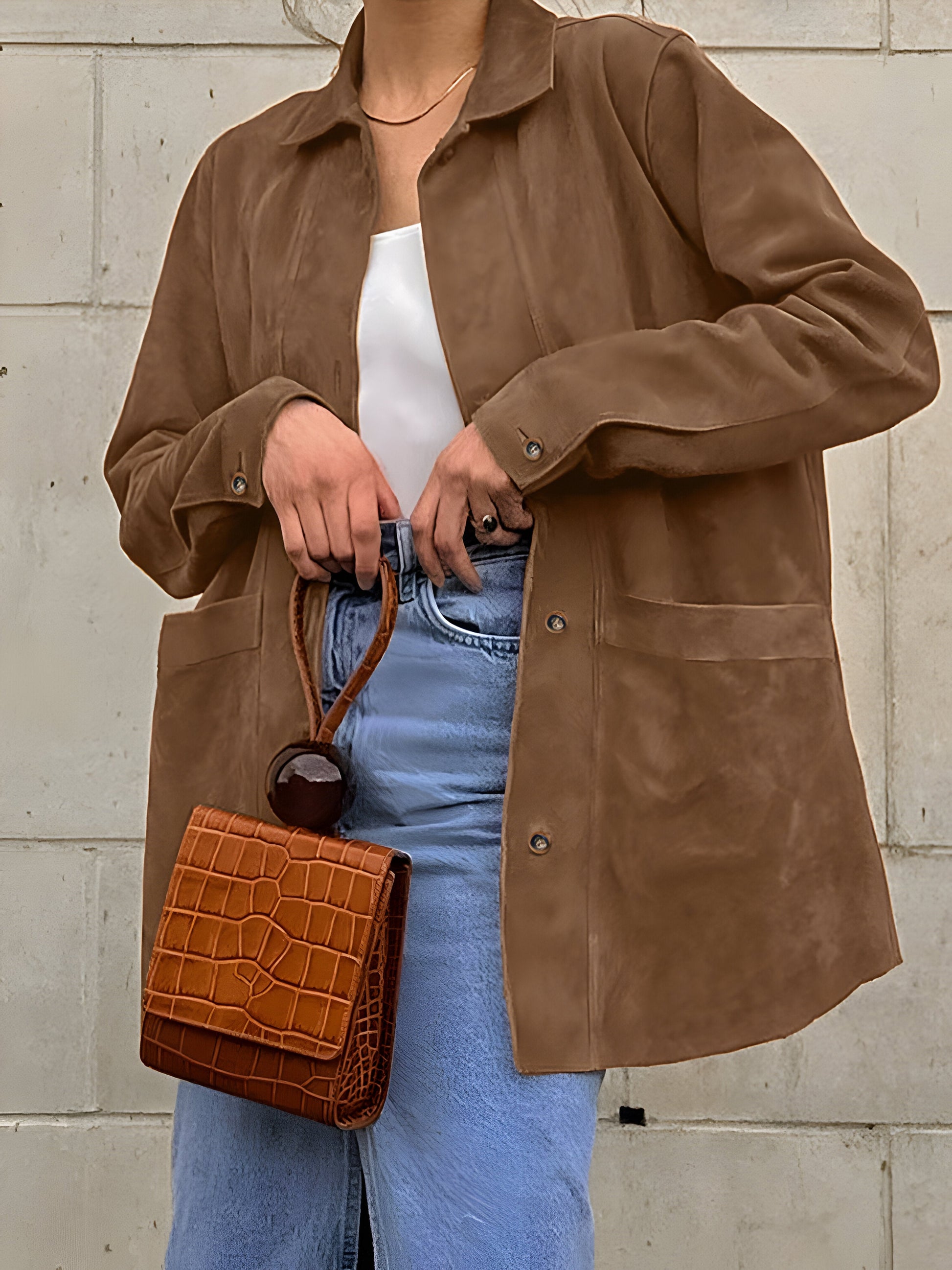Oversized Button Front Jacket for Women – Mid-Length Relaxed Fit Coat for Spring and Autumn-Coats & Jackets-Urban Devyne-Coffee-S-Urban Devyne