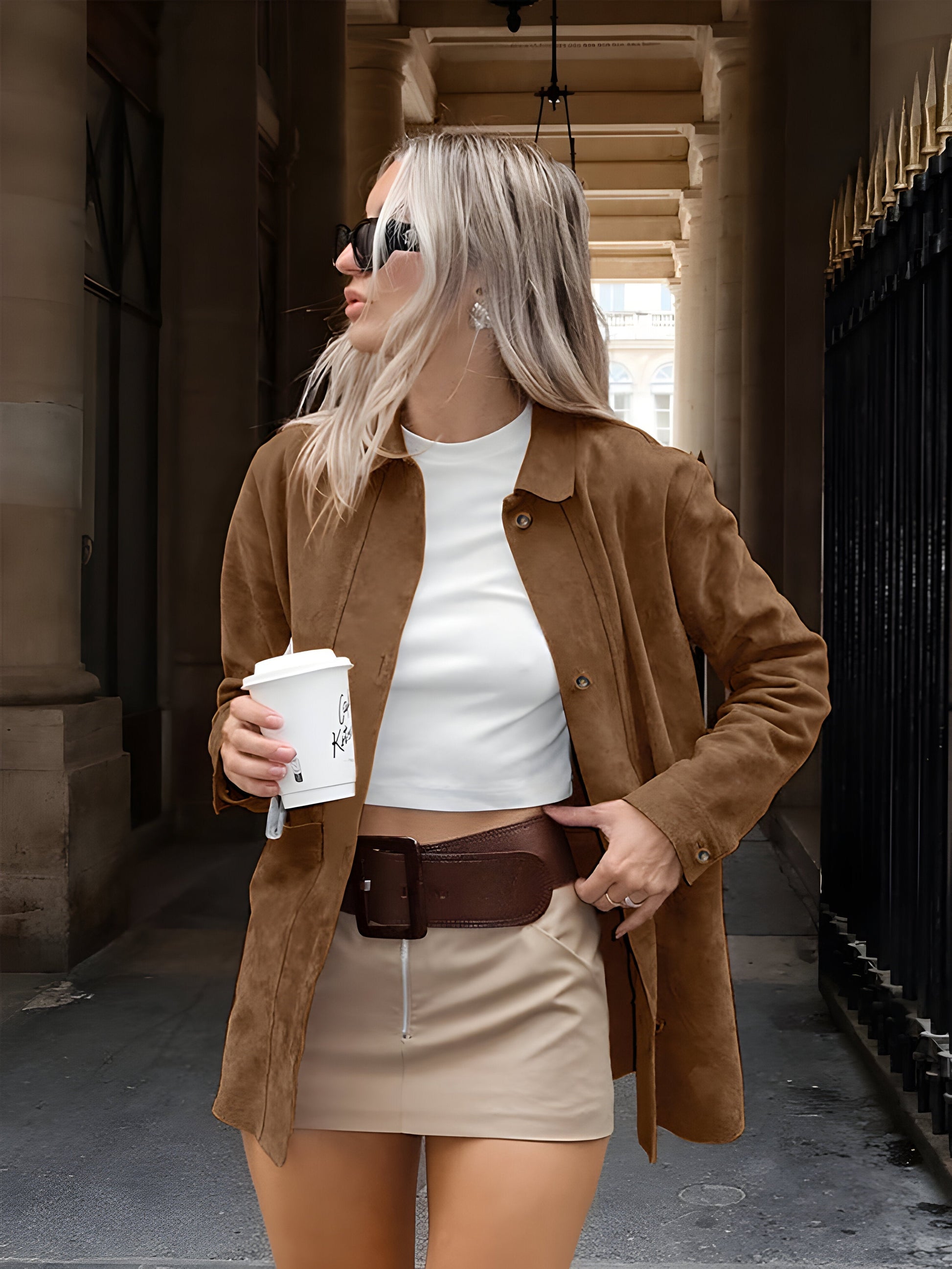 Oversized Button Front Jacket for Women – Mid-Length Relaxed Fit Coat for Spring and Autumn-Coats & Jackets-Urban Devyne-Urban Devyne