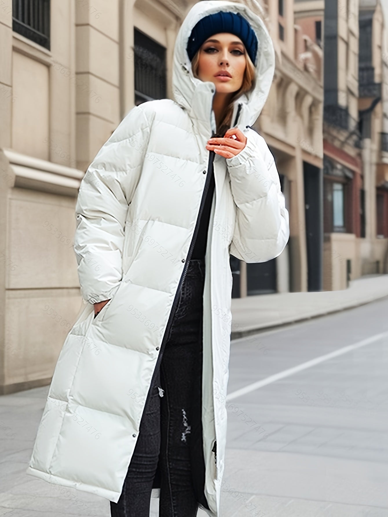 Oversized Hooded Down Coat for Women - Full-Length Insulated Quilted Winter Coat for Cold Weather-Coats & Jackets-Urban Devyne-White-S-Urban Devyne