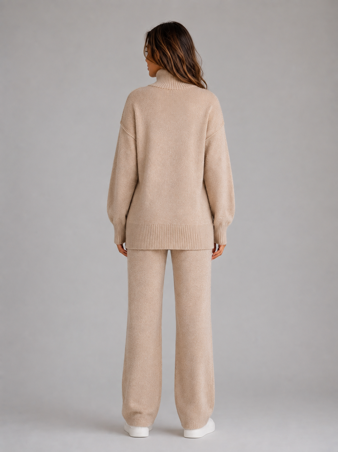 Aspen | Cozy Women's Oversized Knitted Lounge Set with Roll Neck Jumper and Wide Leg Trousers