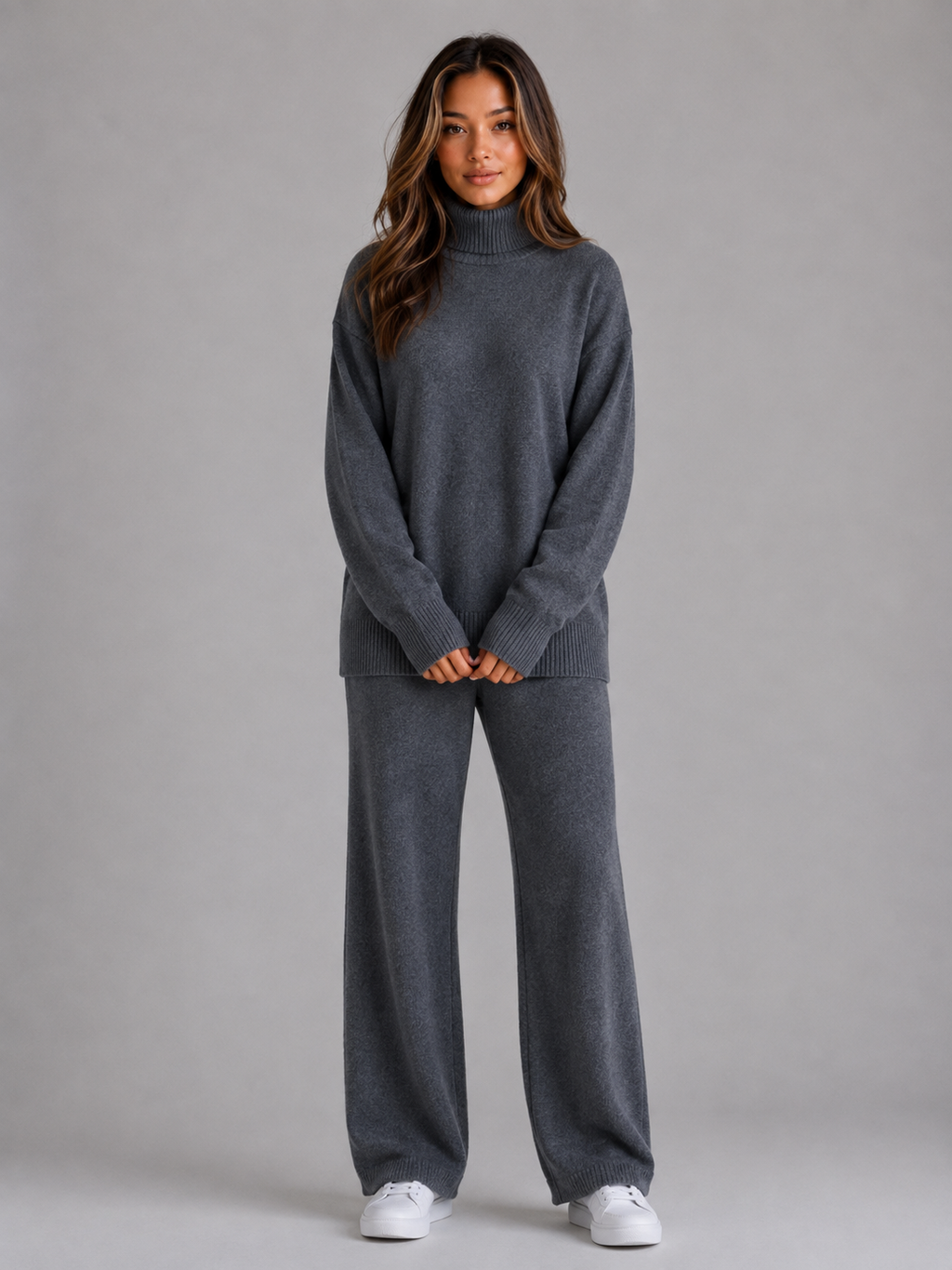 Aspen | Cozy Women's Oversized Knitted Lounge Set with Roll Neck Jumper and Wide Leg Trousers