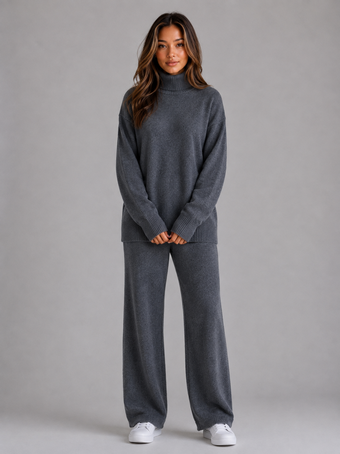 Aspen | Cozy Women's Oversized Knitted Lounge Set with Roll Neck Jumper and Wide Leg Trousers
