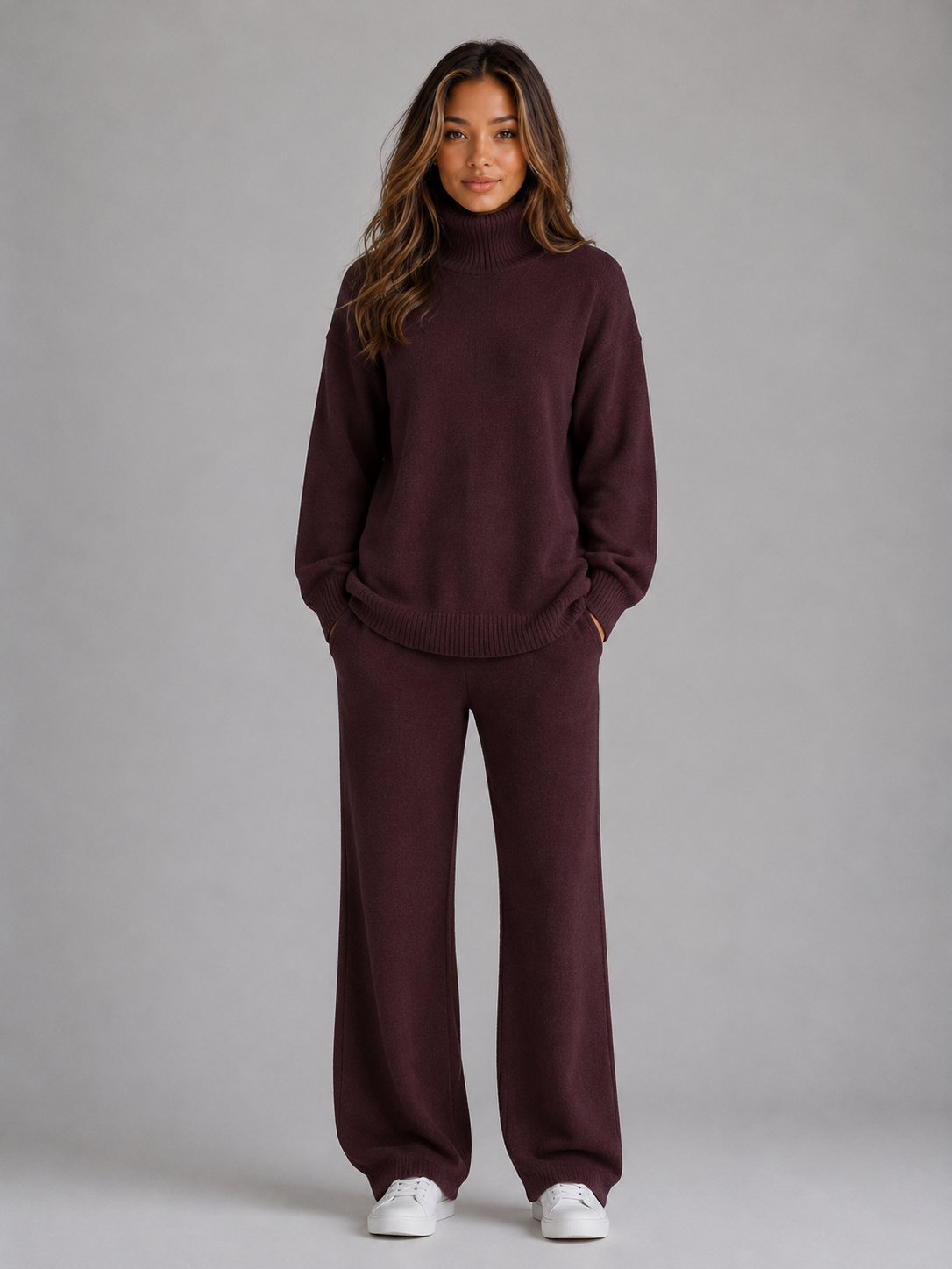 Aspen | Cozy Women's Oversized Knitted Lounge Set with Roll Neck Jumper and Wide Leg Trousers