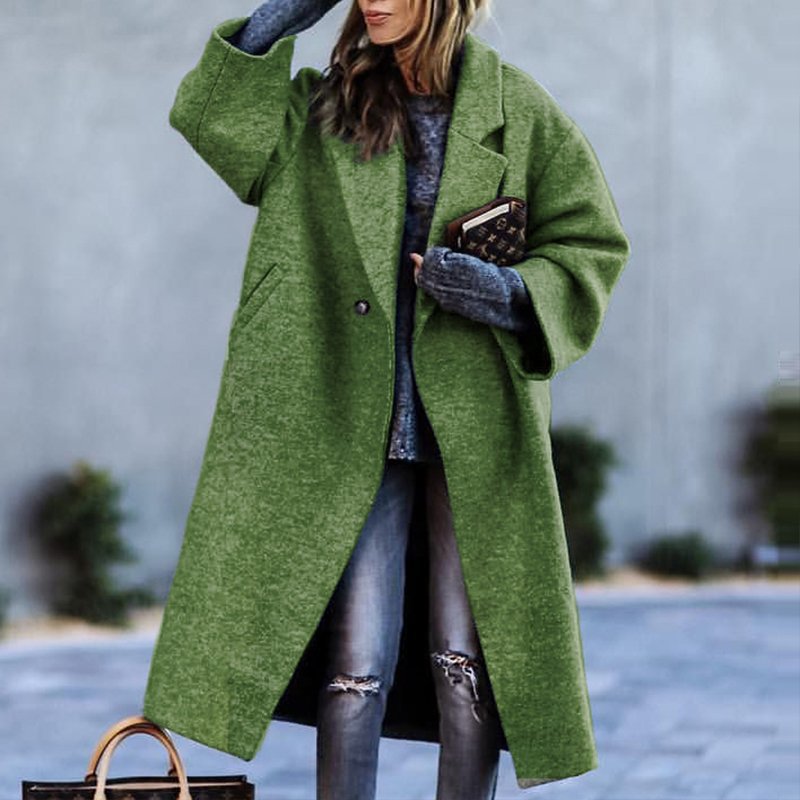 Oversized Wool Blend Long Coat for Women - Color Block Design for Winter Warmth-Coats & Jackets-Urban Devyne-Green-S-Urban Devyne