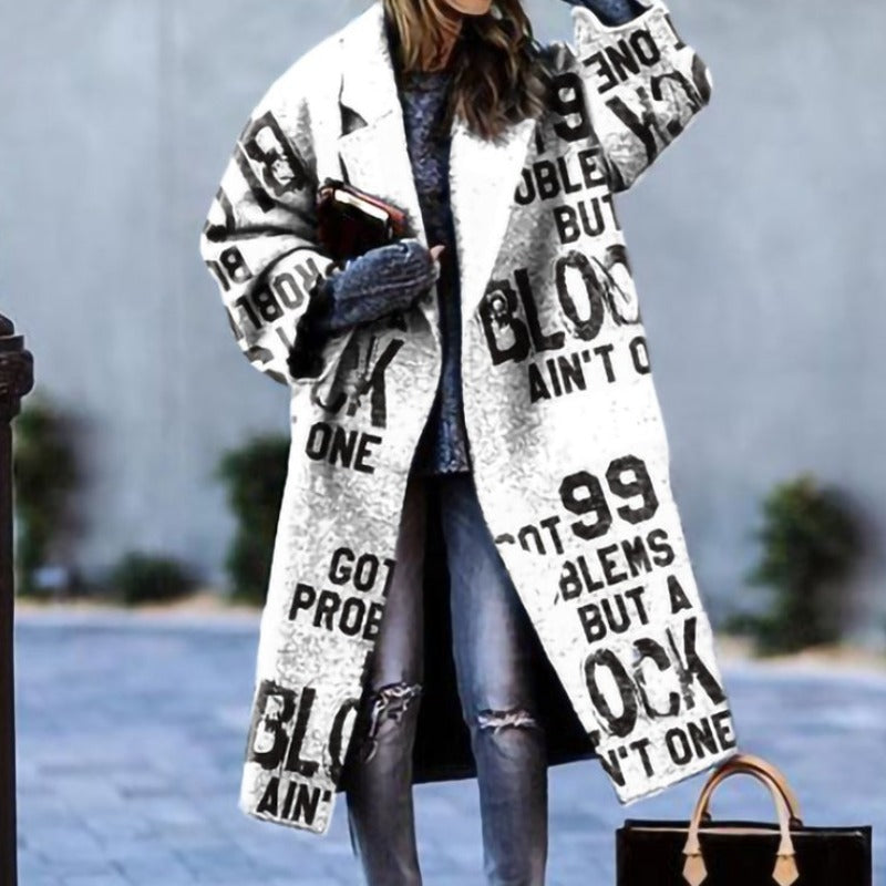 Oversized Wool Blend Long Coat for Women - Color Block Design for Winter Warmth-Coats & Jackets-Urban Devyne-White-S-Urban Devyne