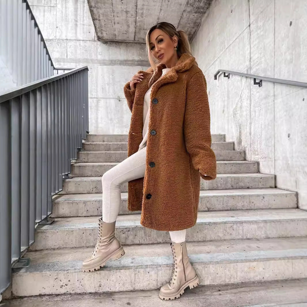 Oversized Long Wool Blend Coat with Lapel Collar – Stylish Winter Coat-Coats & Jackets-Urban Devyne-Light Brown-S-Urban Devyne