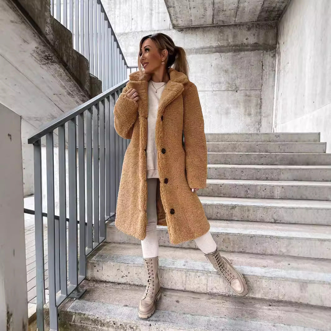 Oversized Long Wool Blend Coat with Lapel Collar – Stylish Winter Coat-Coats & Jackets-Urban Devyne-Khaki-S-Urban Devyne